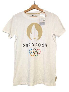 NWT Paris 2024 Olympics Large Logo T-Shirt White Organic Cotton Mens Size S